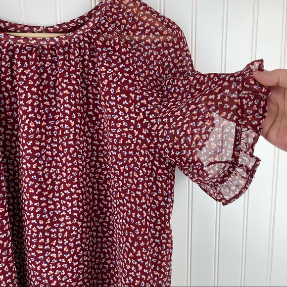 Madewell Memento Ruffle Sleeve Mauve Floral Top Size Small #M1730 - Picture 3 of 9